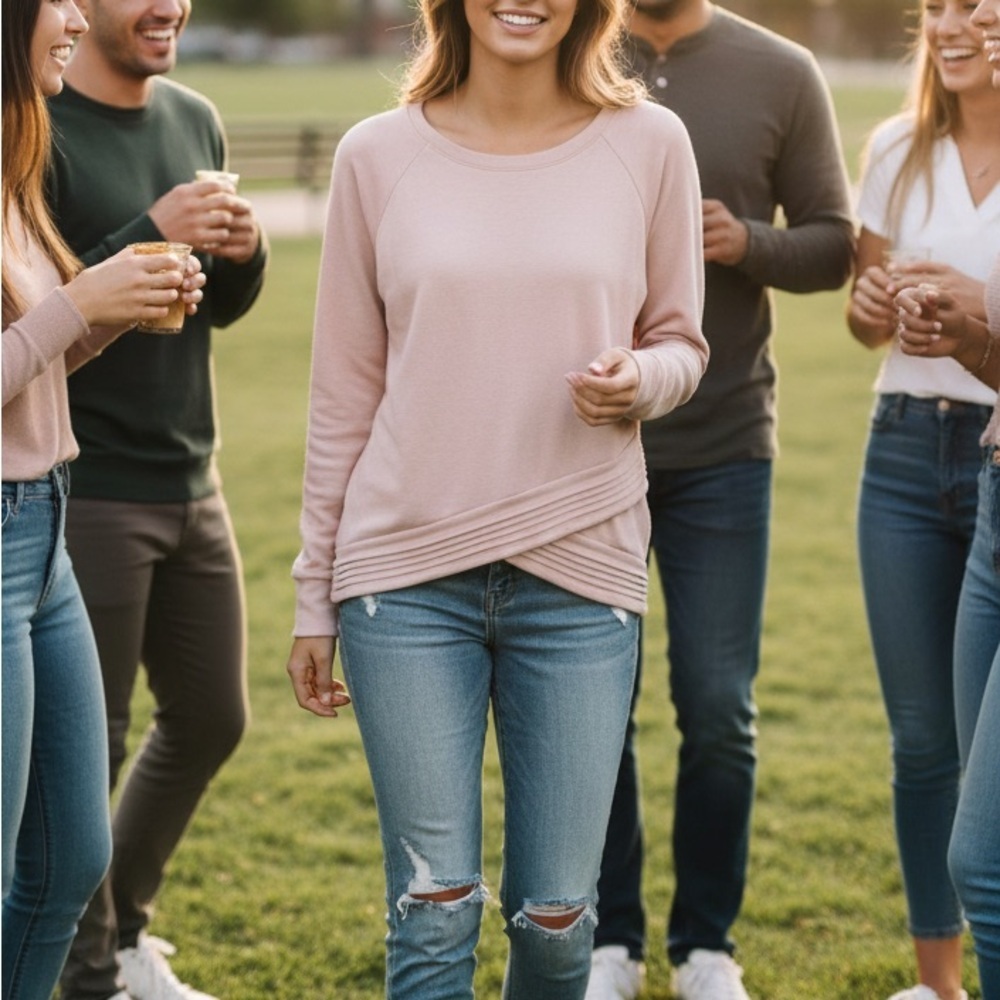 Athleta Serenity Blush Pink Criss Cross Sweatshirt